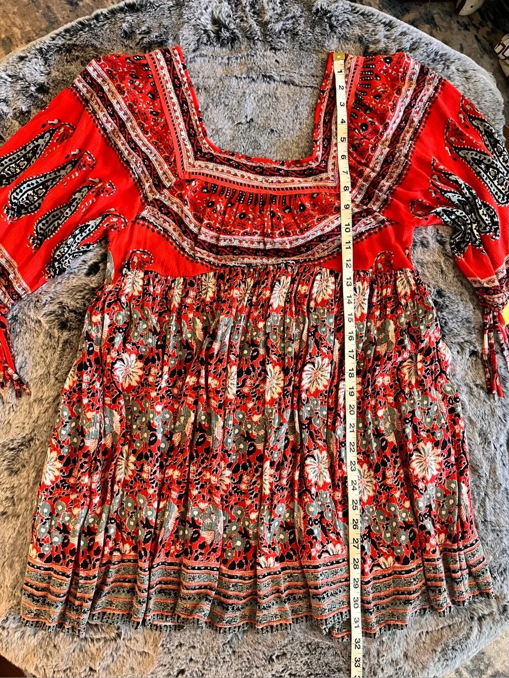 Free People Midsummers Dream Red Floral Boho Mini Dress with Open Back Medium
